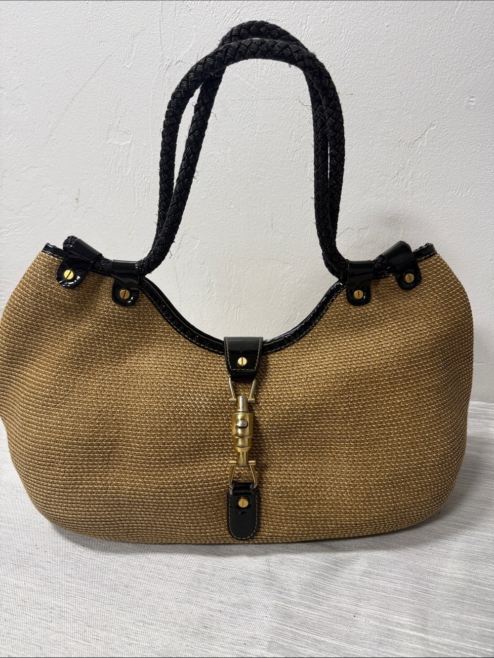 Eric Javits Woven Straw Tote with Black Trim - Casual Women’s Handbag - Picture 2 of 8
